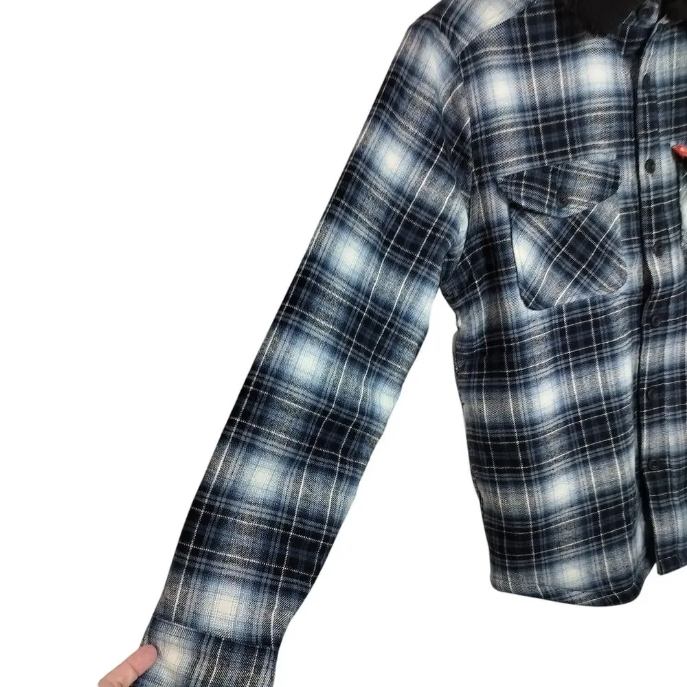 M978)American Outdoorsman $70 Flannel Shirt Jacket Sherpa Fleece Lining Collar S
